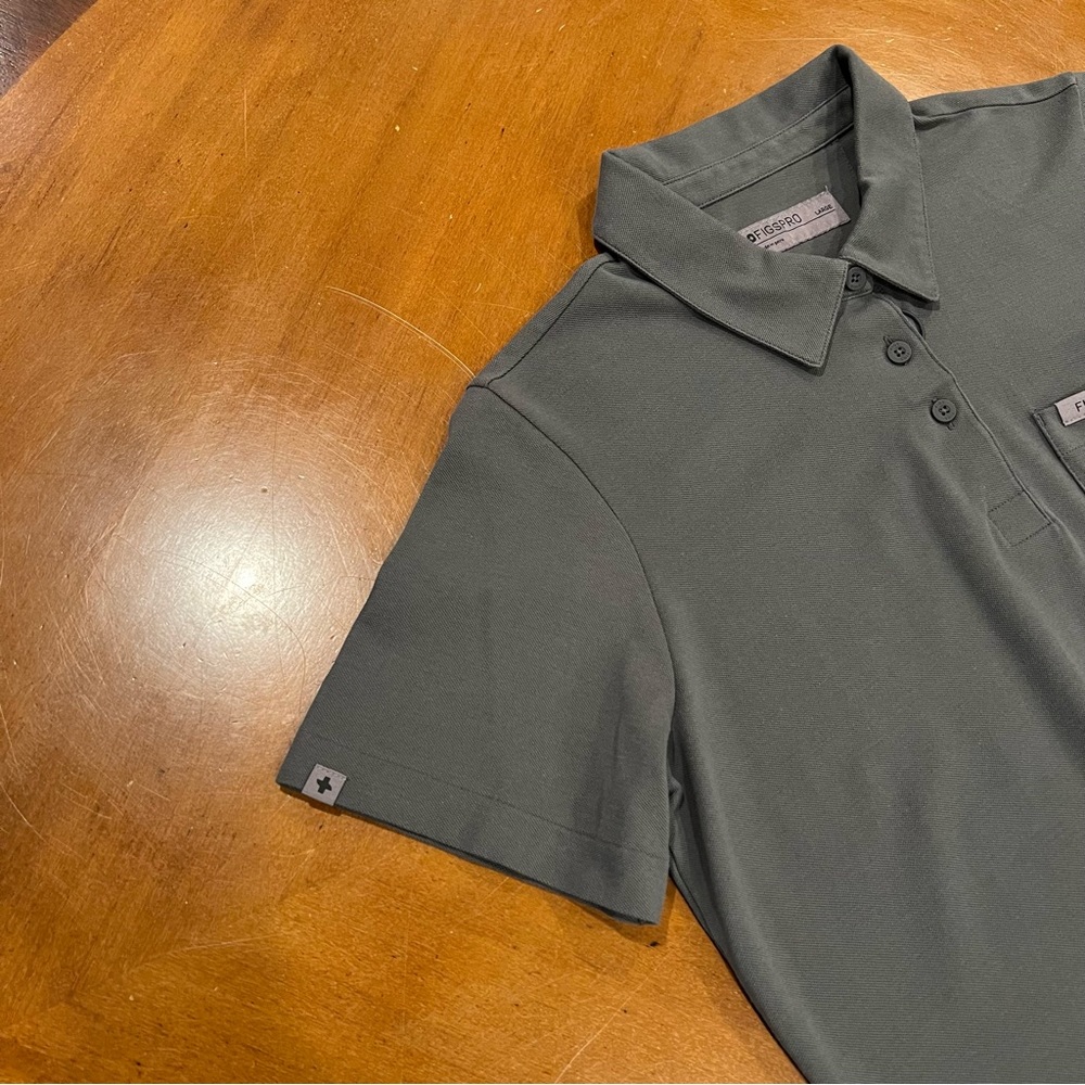 Figs FIGSPRO Women’s Short-Sleeve Pique Scrub Polo Gray/Green Size Large PO 4360 - Picture 6 of 16